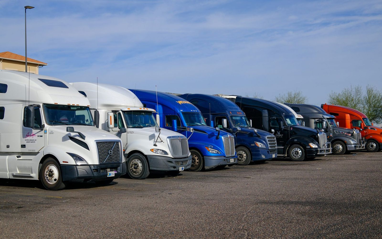 New trucks lined up at a dealership